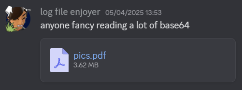 Anyone fancy reading a lot of Base64? - sr89